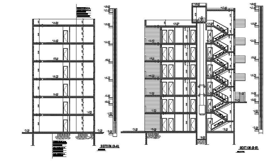 Sections Of 19x12 Meter 3 BHK Apartment AutoCAD File - Cadbull