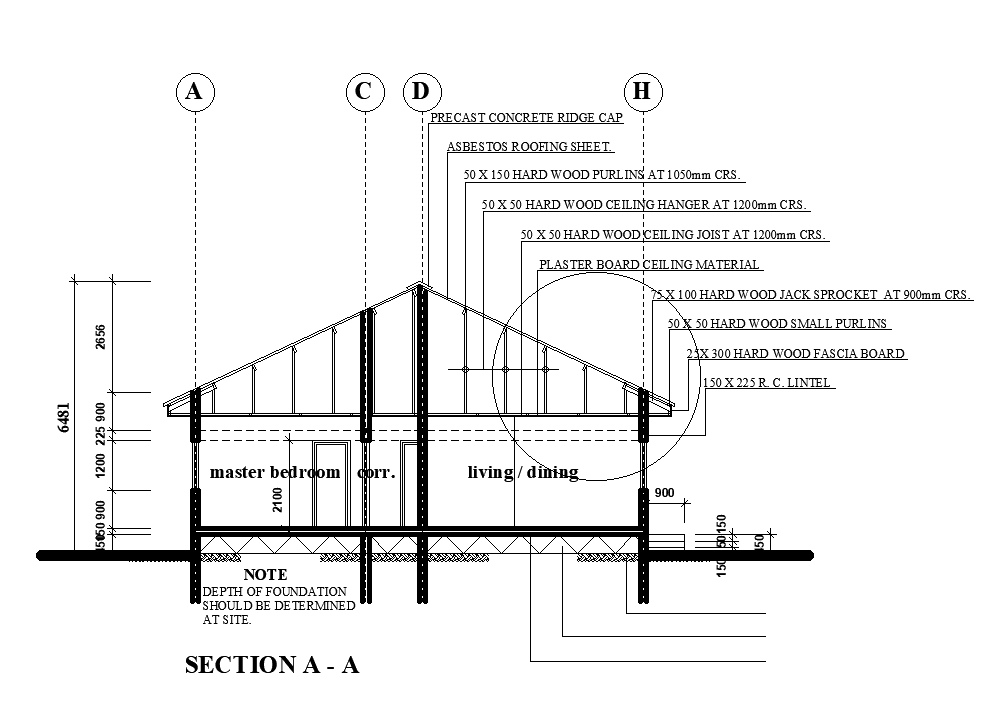 Section view of 10x15m house plan is given in this Autocad drawing ...