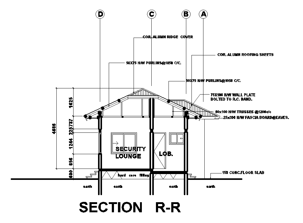 Section view of 6x6m ground floor plan of security lounge is given in ...