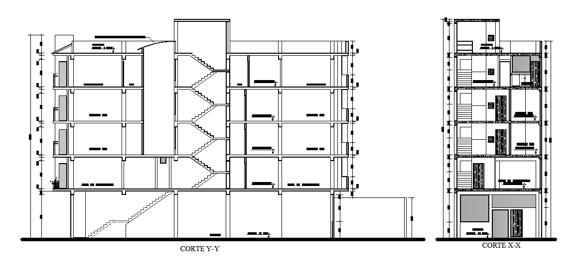 Section view of 7x24m office building is given in this Autocad drawing ...