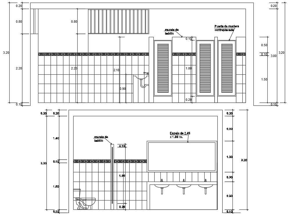 Section view of 7x3m toilet plan is given in this Autocad drawing file ...