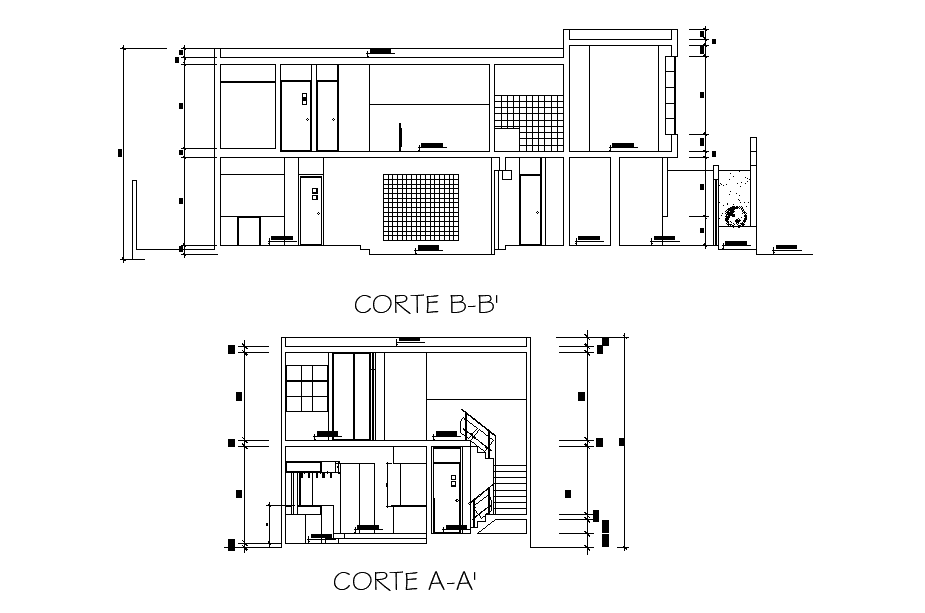 Section view of the 8x20 house plan with furniture’s setup is given in ...