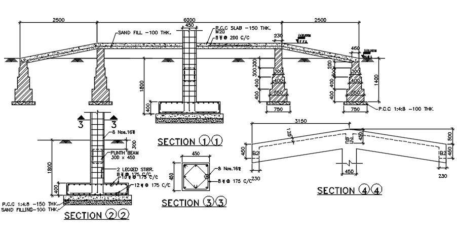 Section view of the foundation of car parking details is given in this ...