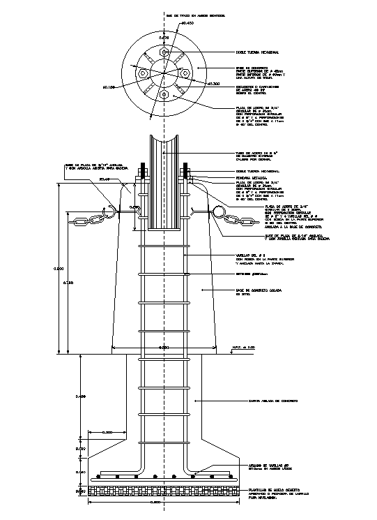 Section views of base details are given for column in this AutoCAD ...