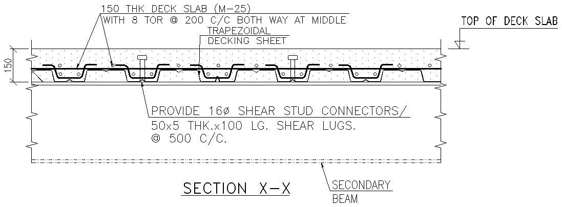 Section x-x for secondary beam details dwg autocad drawing . - Cadbull