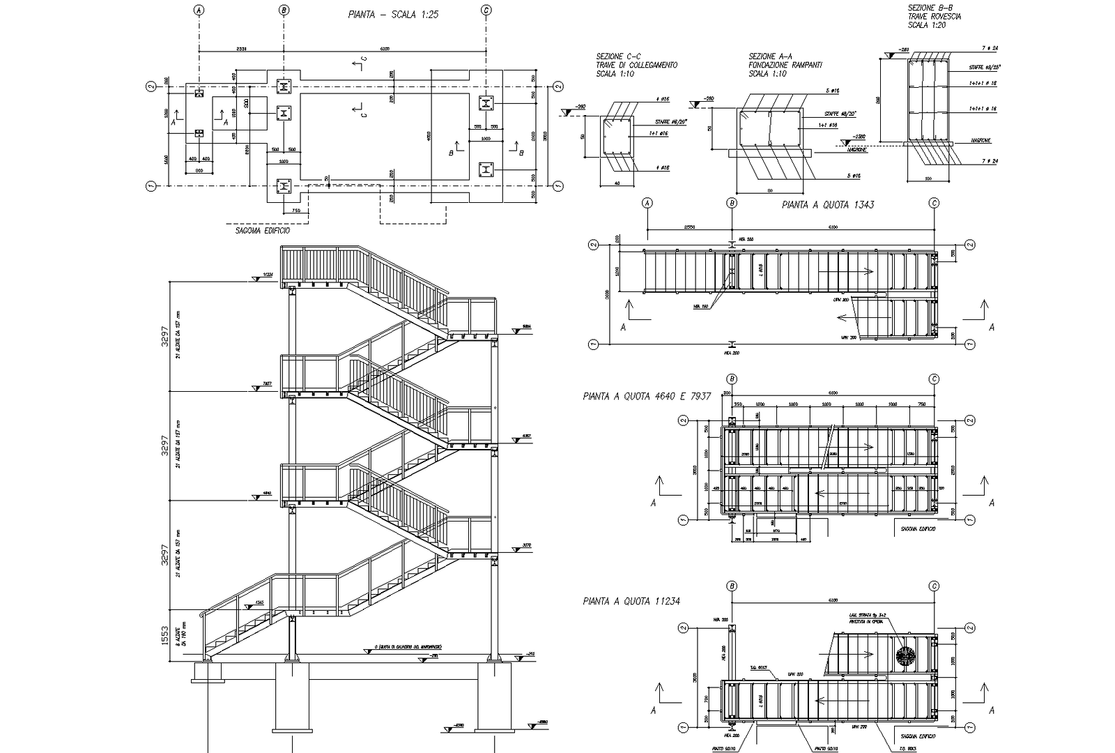 Security steel stairway plan detail dwg., - Cadbull