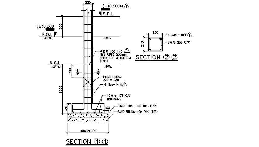 Security room footing details are given in this 2D Autocad DWG drawing ...