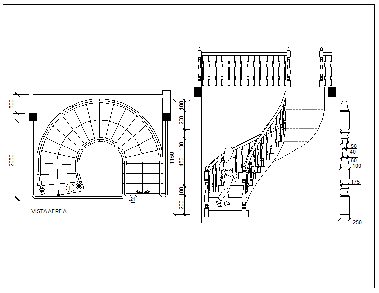 Semi Spiral Type Stairway Detail View Dwg File Cadbull