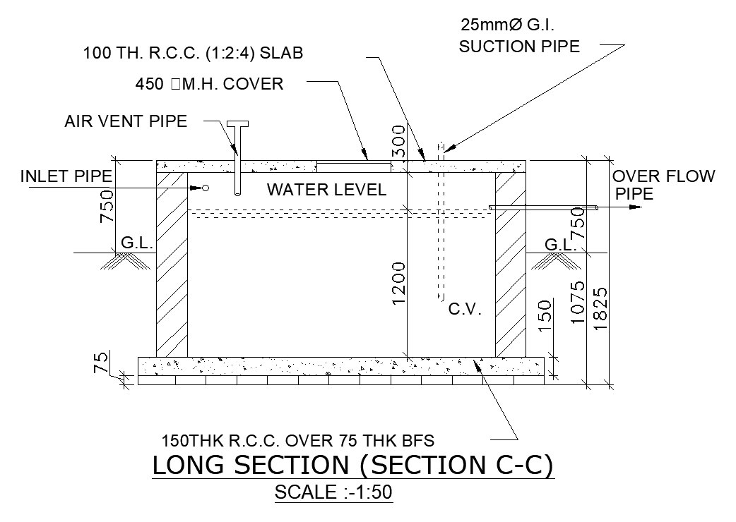 Septic tank sectional detail cad drawing is given in this cad file ...