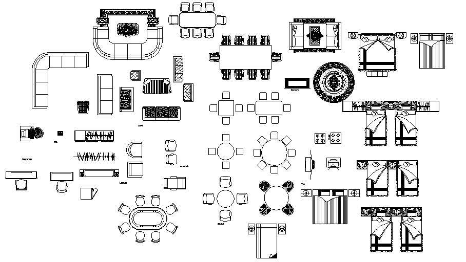 Several furniture blocks cad drawing details dwg file - Cadbull