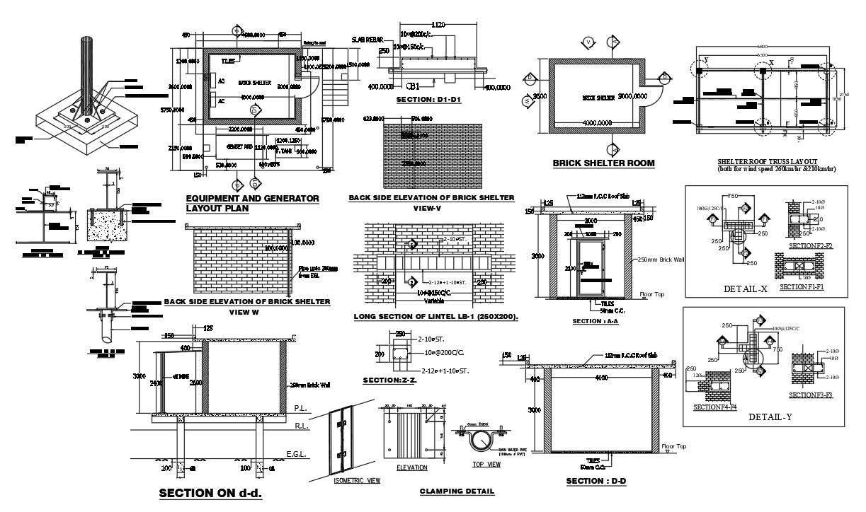 Shelter layout plan and elevation, shelter roof framing plan & details ...