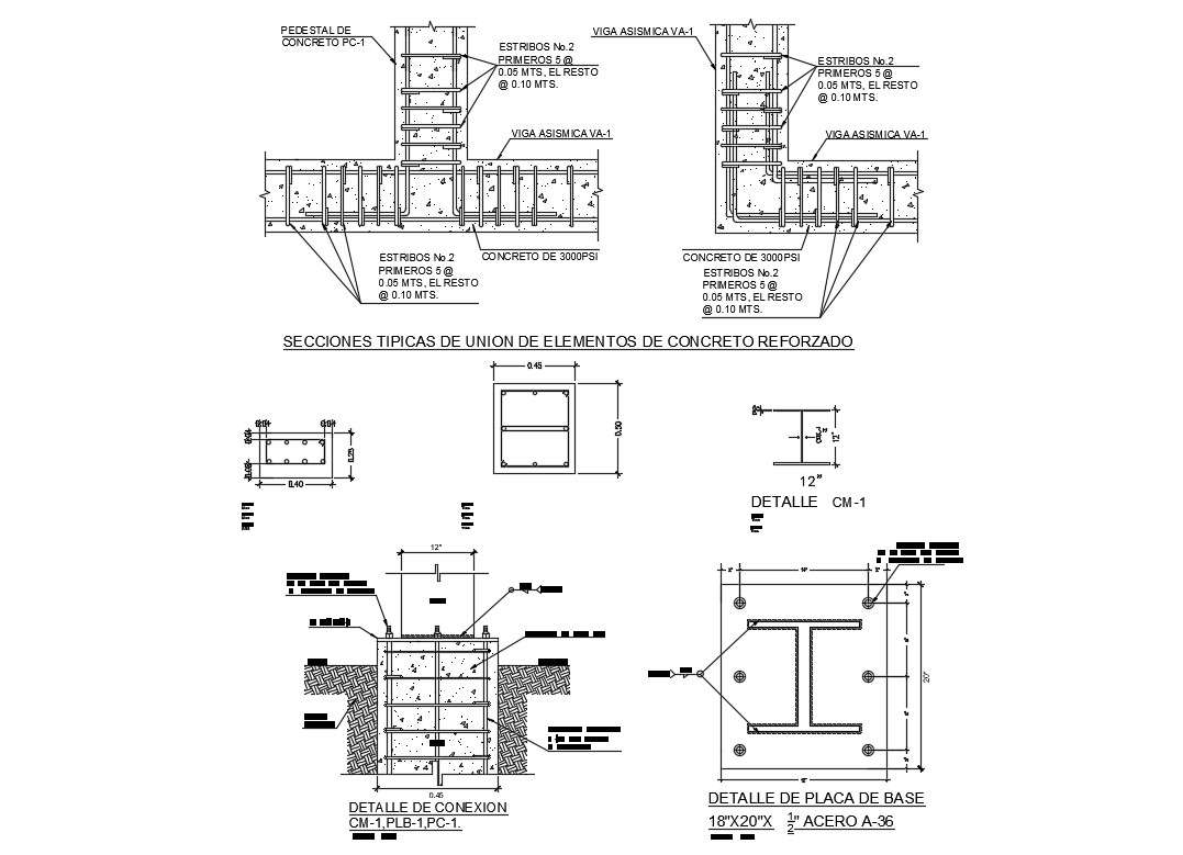 Shoe footing and constructive structure details of building dwg file ...