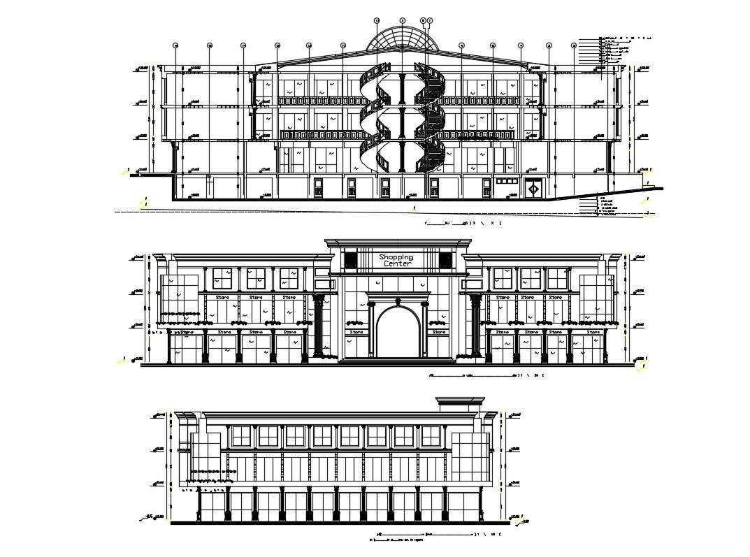 Shopping Mall Front Elevation Detail Drawing Presented In This Autocad ...