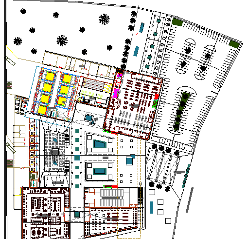 Shopping center landscaping with structure details dwg file - Cadbull