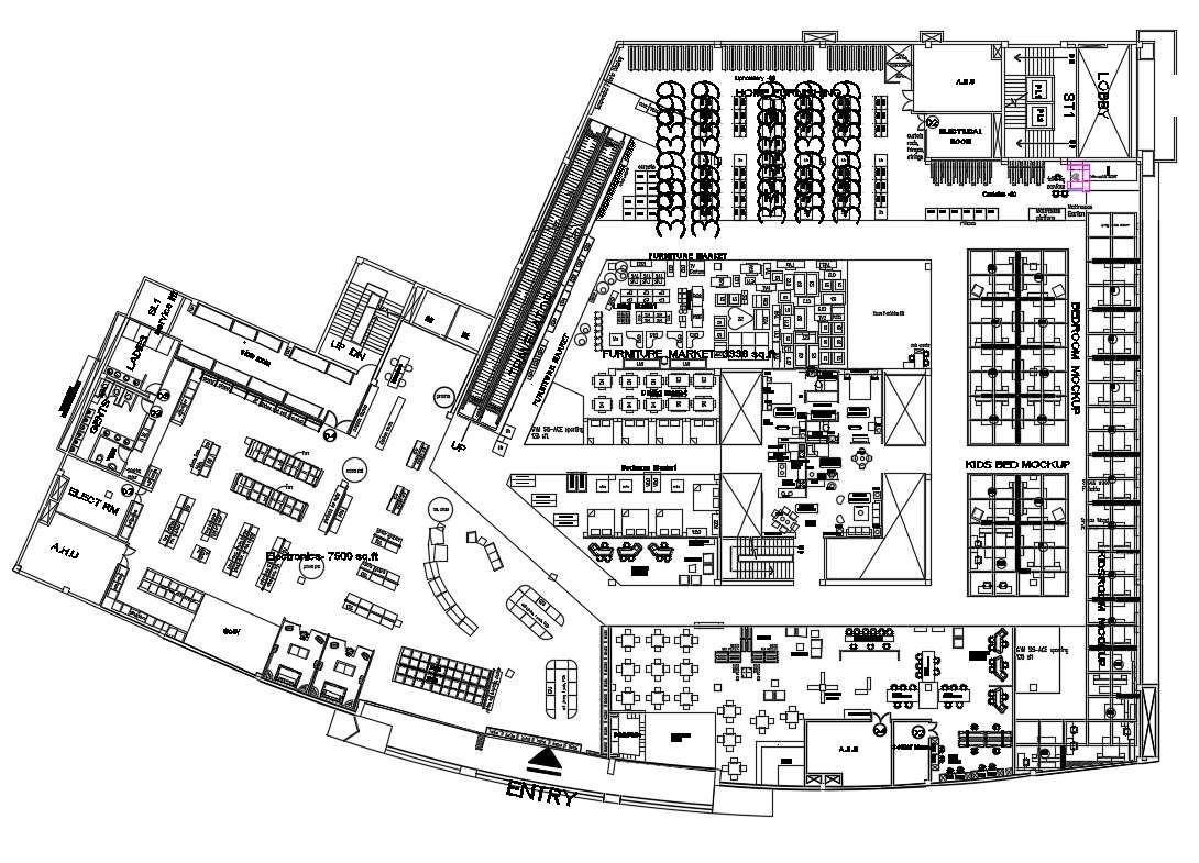 Shopping mall architecture layout plan cad drawing details