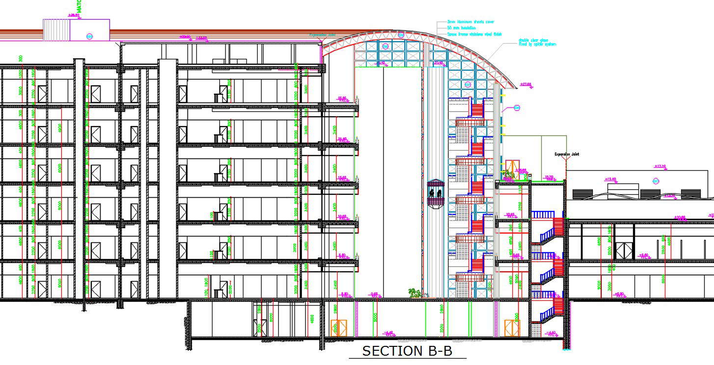 Modern Building Shopping Mall Sectional Elevation Drawing Dwg File ...