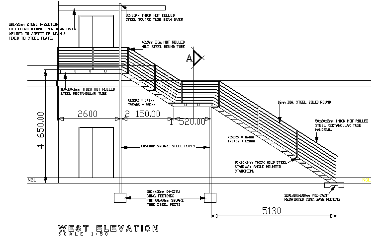 Side staircase elevation details - Cadbull