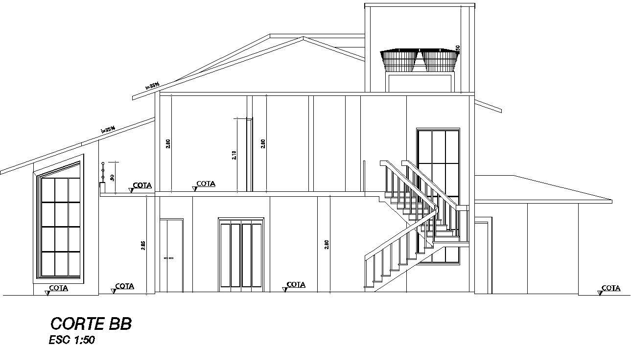 Side elevation of a bungalow. - Cadbull