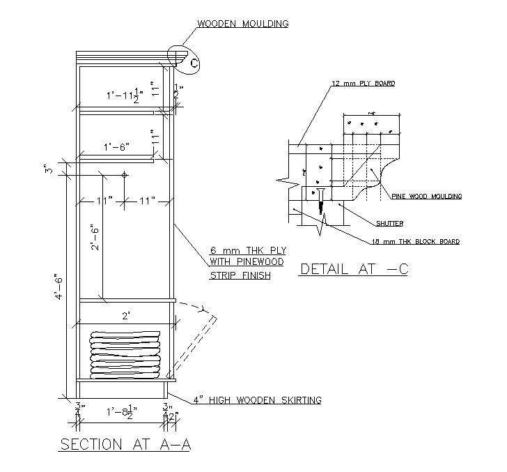 Side Section Detail Of Wardrobe Presented In This AutoCAD 2D DWG ...