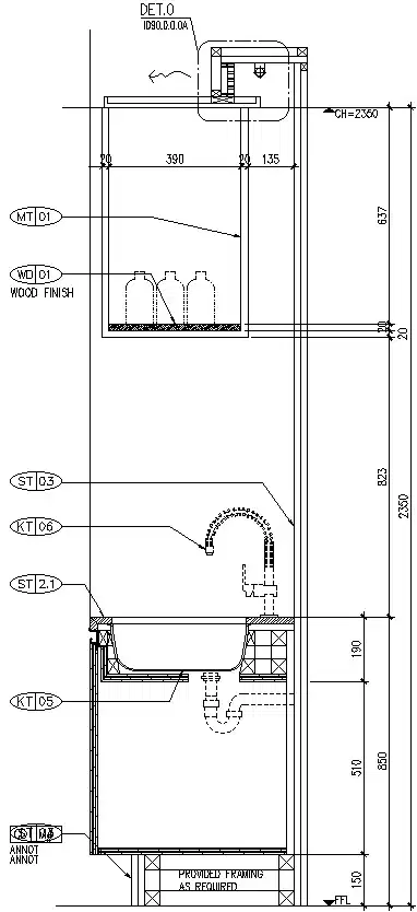 Side section details of Bathroom vanity. - Cadbull