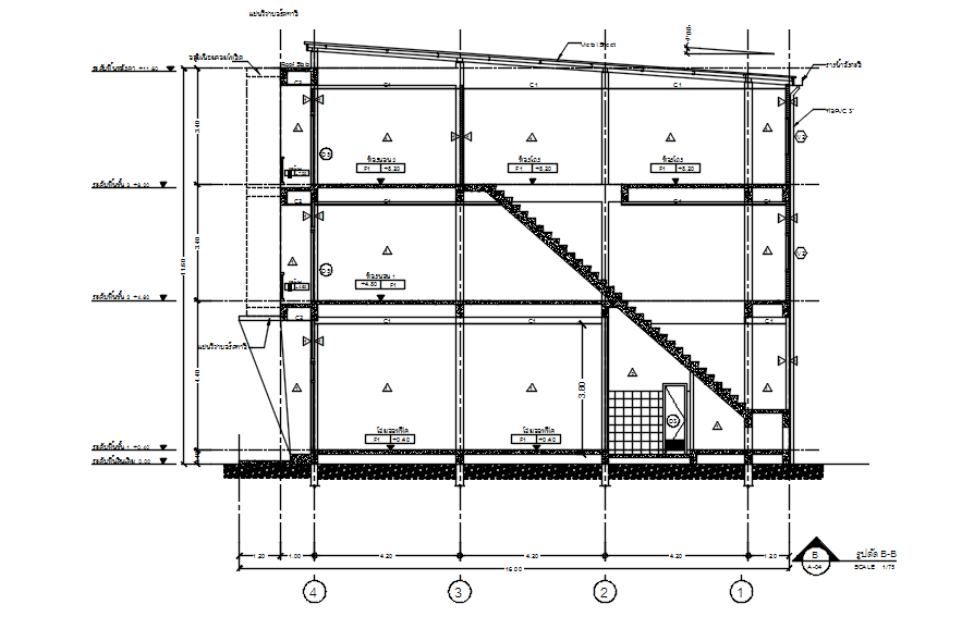 Side section of G+2 storey house in detail AutoCAD drawing, dwg file ...