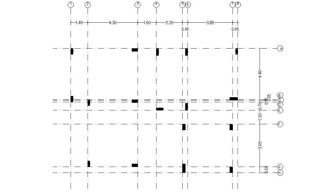 Simple Column Plan With Centre Line CAD Drawing - Cadbull