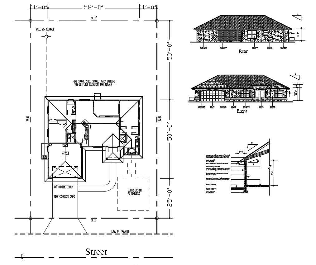 Simple House Plan With Elevation CAD File Cadbull