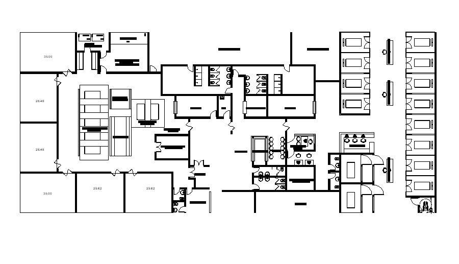 Simple Line Plan of Hospital Building Cadbull