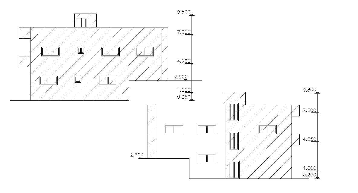 Simple Residential House Elevation Cad Drawing Free Download Cadbull