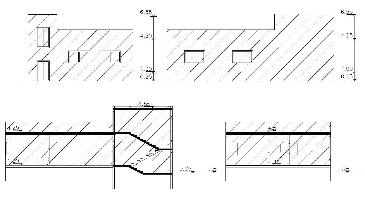 Simple Two Elevations And Sections Bungalow Drawing DWG File - Cadbull