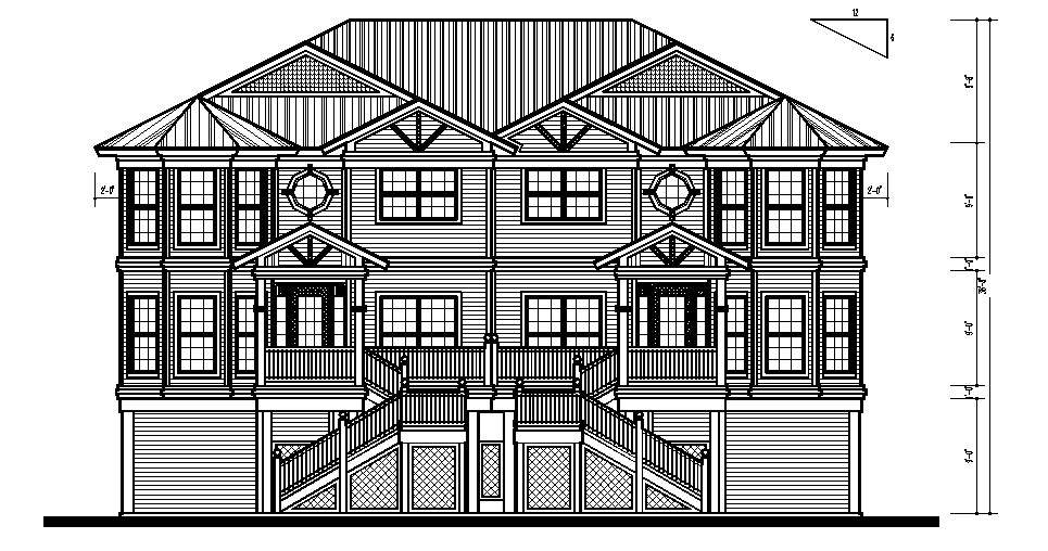 Simple roof house front elevation 2d cad drawing Cadbull