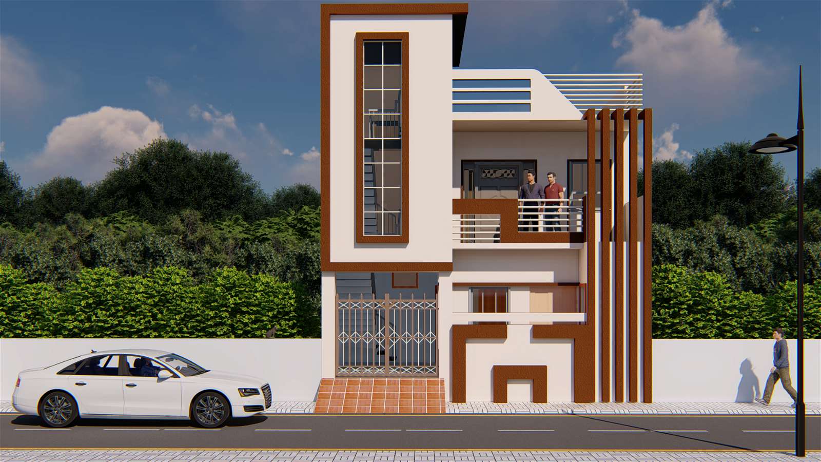 Simple G+1 3d home Front elevation design Revit file. Download ...