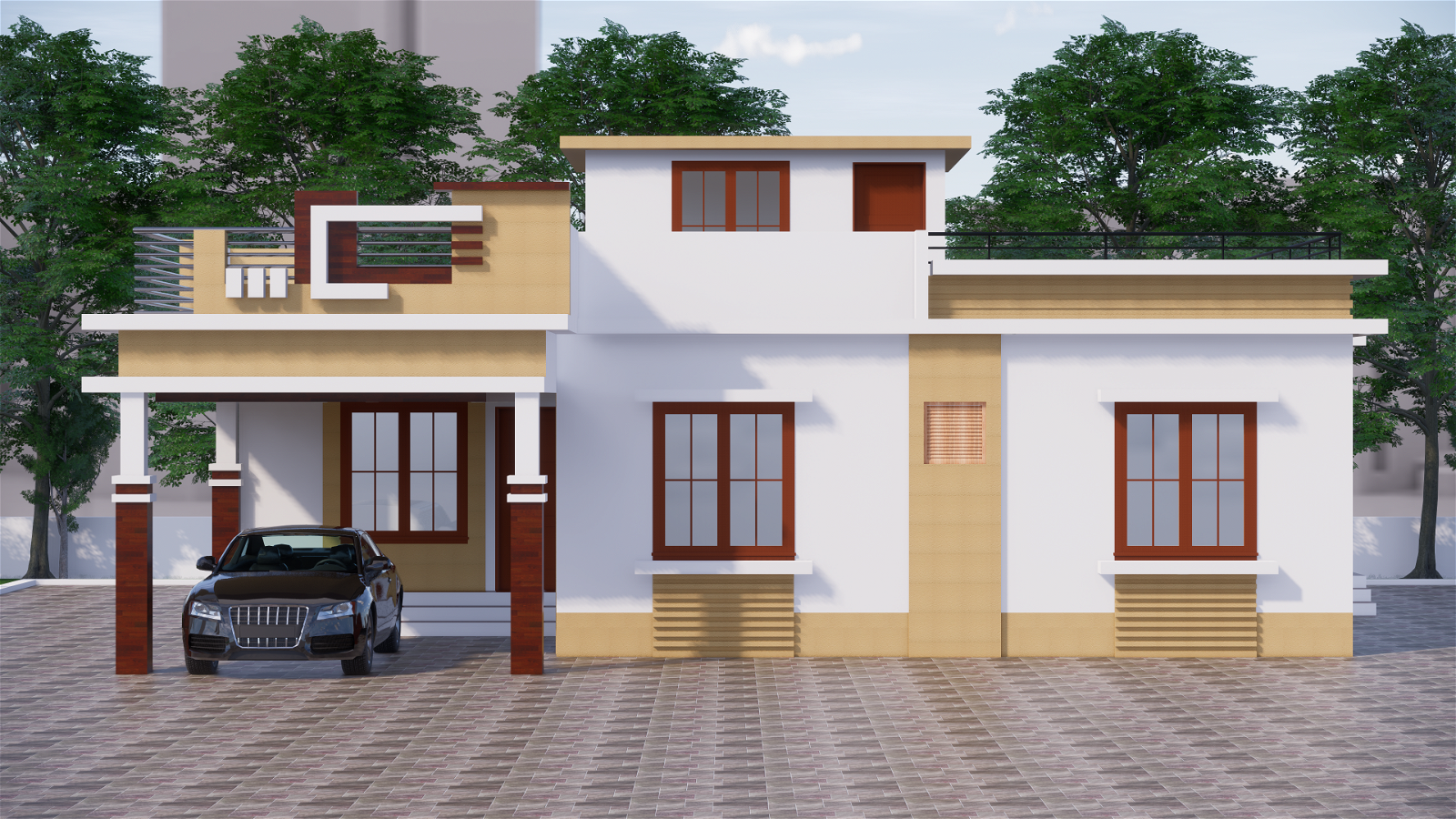 Simple and neat modern Bungalow elevation design Revit file .Download ...