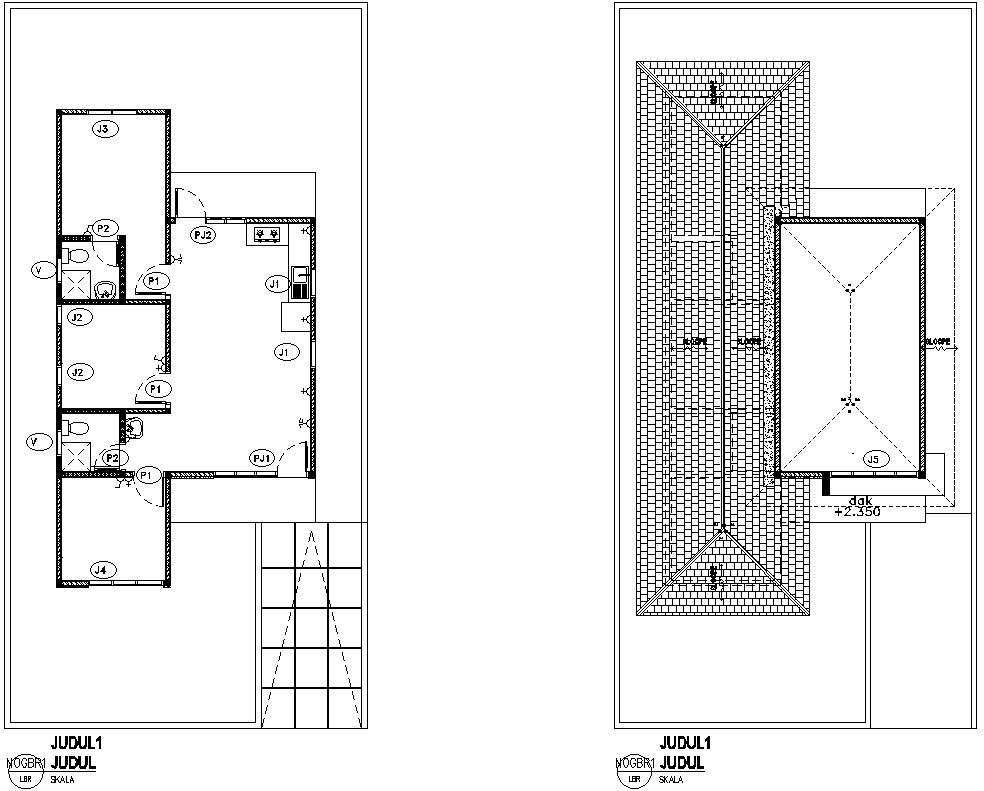 Simple floor plan with roof detail plan - Cadbull