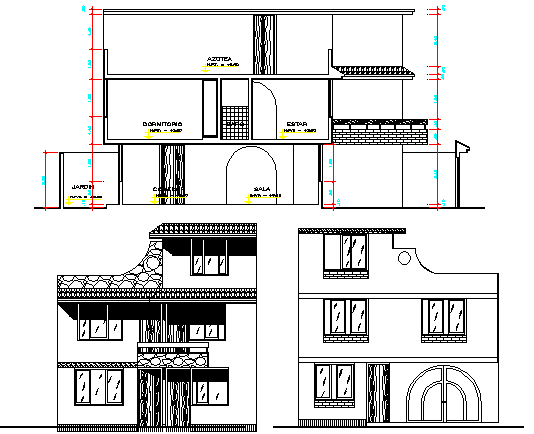 Single Family Two Flooring Bungalow Design and Elevation dwg file - Cadbull