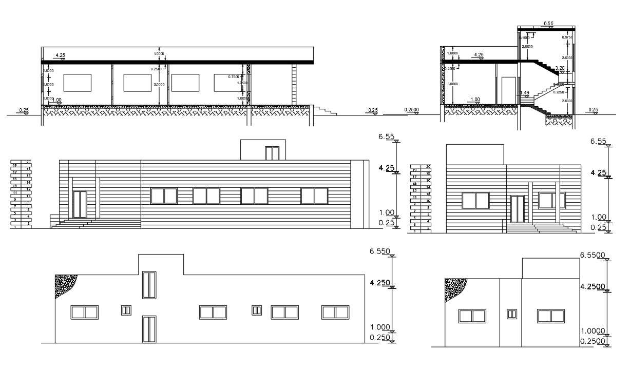 Single Floor House Elevations And Sections Design DWG File - Cadbull