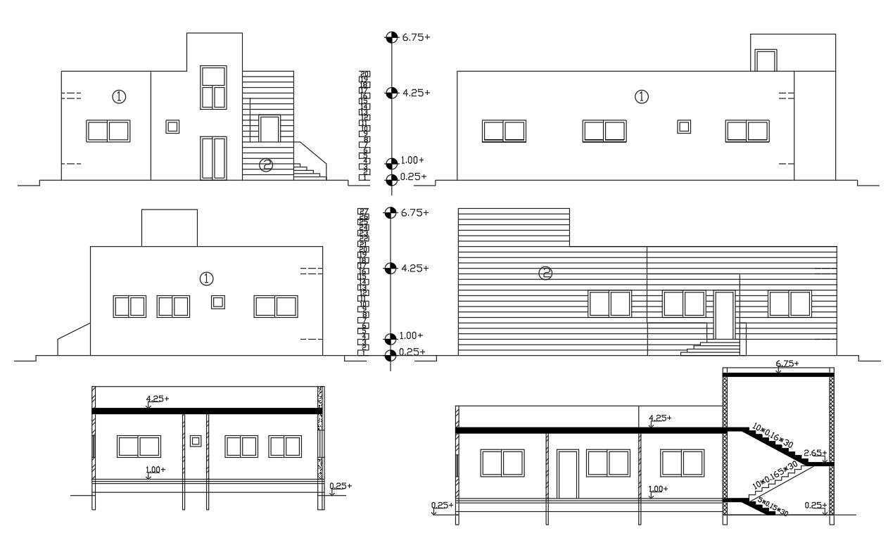 Single Floor Level House Building Sectional Elevation Design - Cadbull