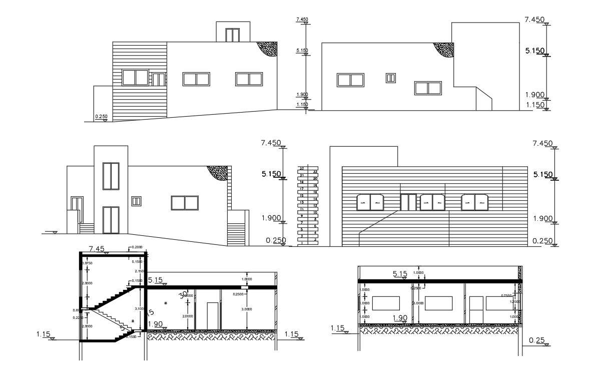 Single Store House Sectional Elevation Design CAD Drawing - Cadbull