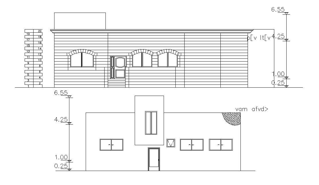 Single Storey House Elevation Drawing Dwg Cadbull