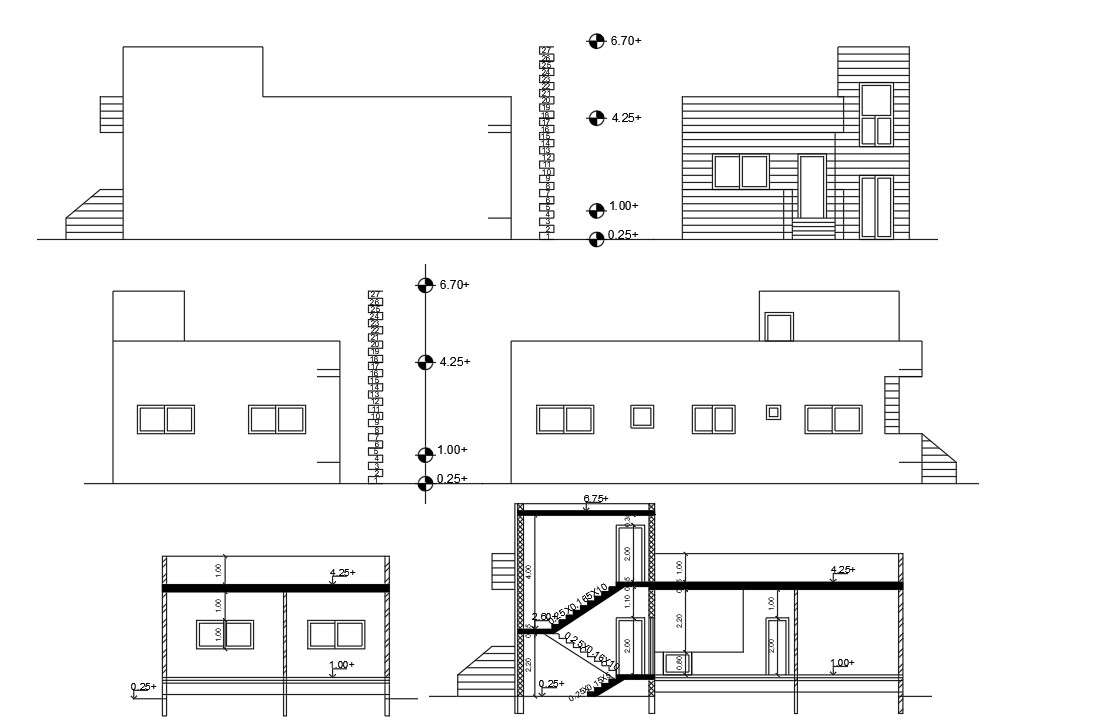 Single Storey House Section Elevation Design CAD Drawing - Cadbull