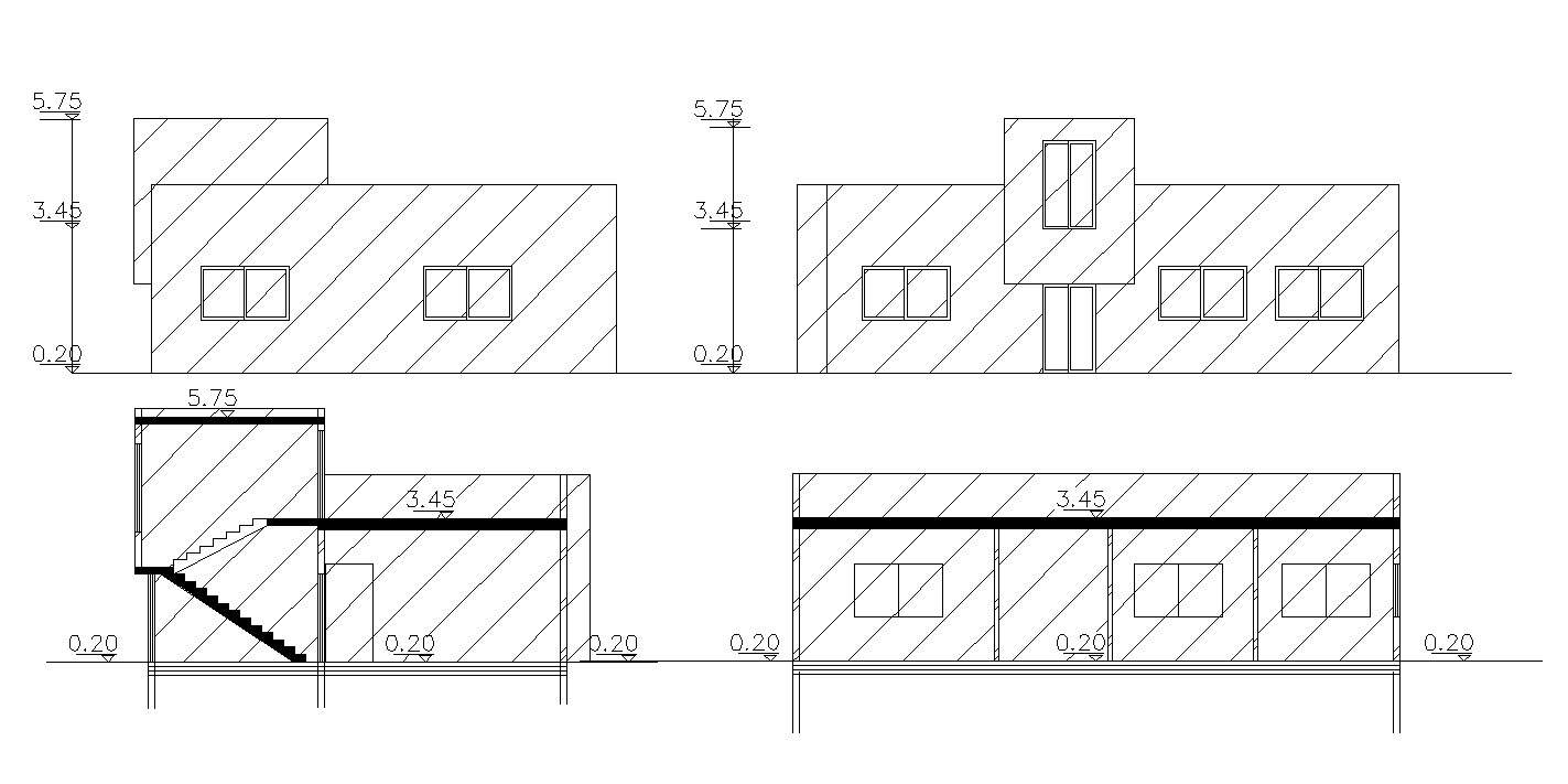 Single Story Bungalow Elevations And Sections AutoCAD Drawing - Cadbull