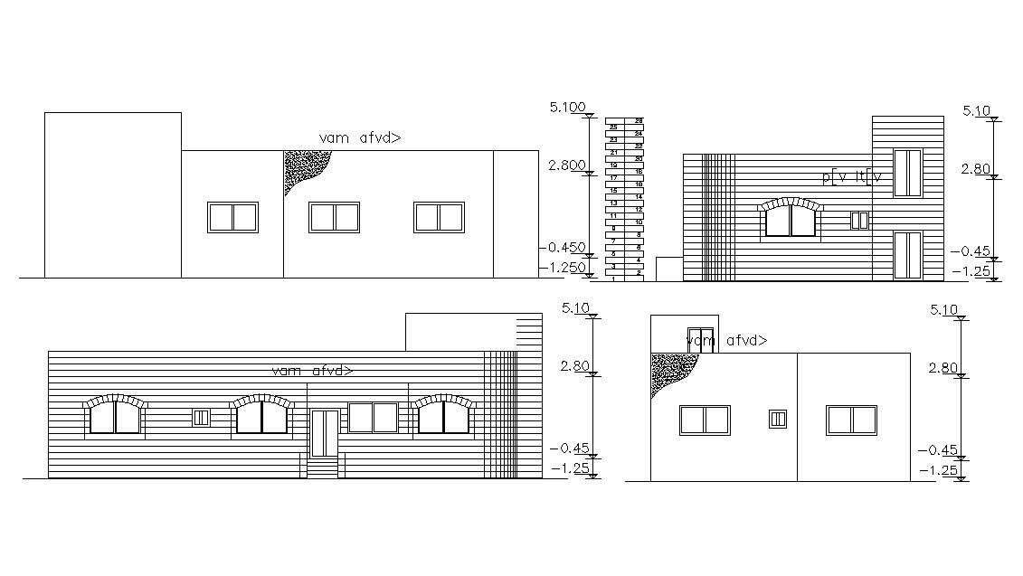 Single Story House Elevation Architectural Drawing - Cadbull