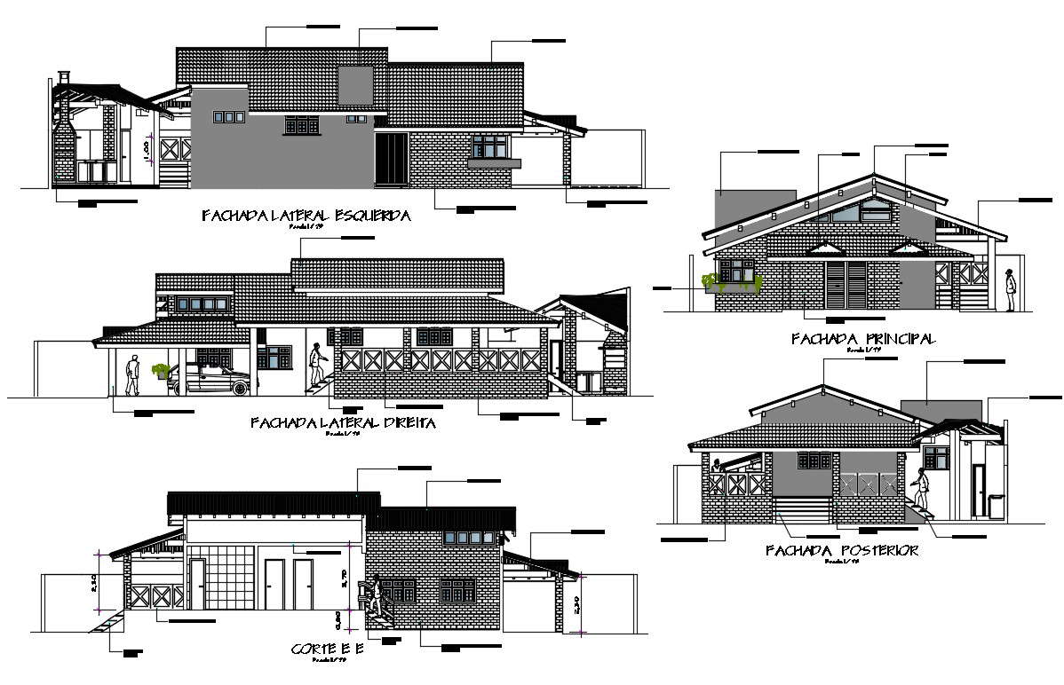 Single Story House Elevation Autocad File Cadbull