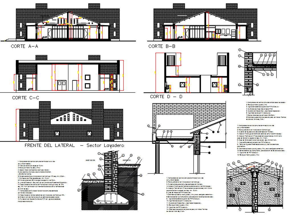 Single Storey House Building Sectional Elevation Drawing Dwg File Cadbull