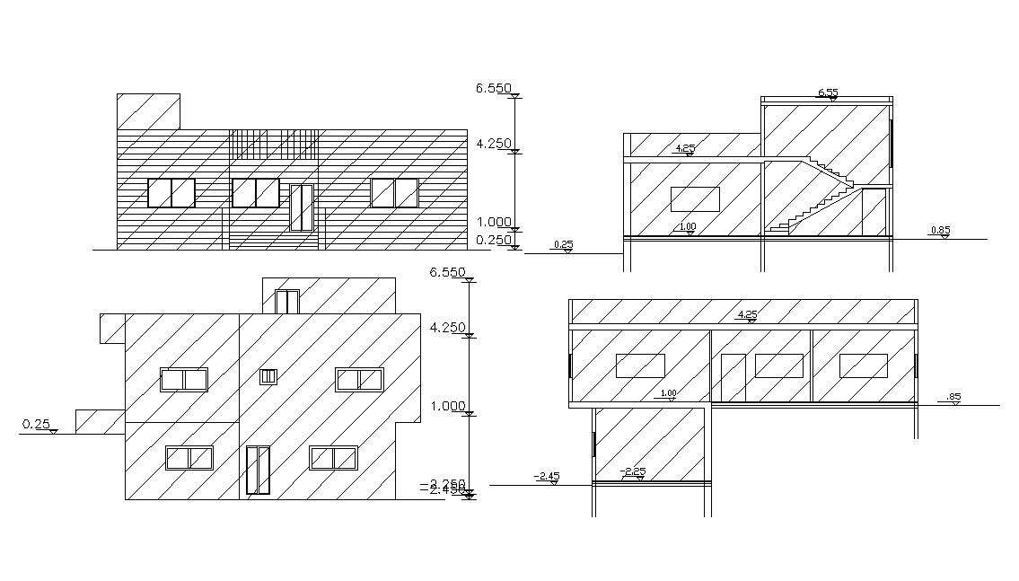 Single Story Elevations And Sections AutoCAD Drawing - Cadbull