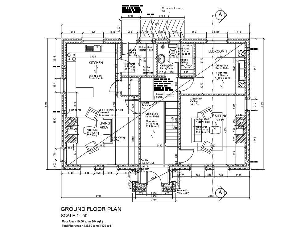 Single Bedroom Single Storey House Floor Plan Is Given In This Autocad Dwg File Download The