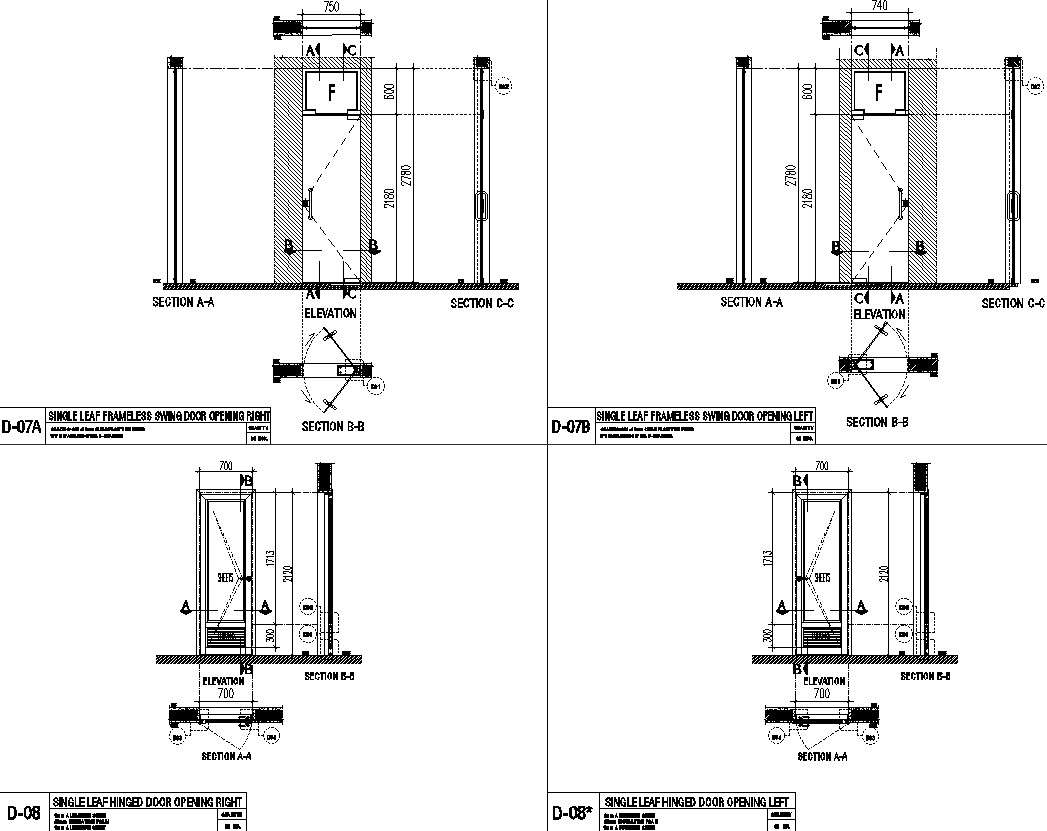 Single leaf frameless swing door opening and single leaf hinged door ...