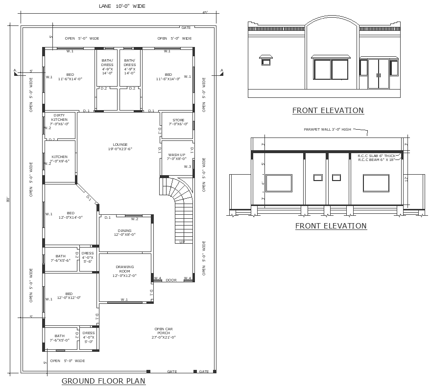 Single storey House design with setback of 5 ft from all side detailed ...