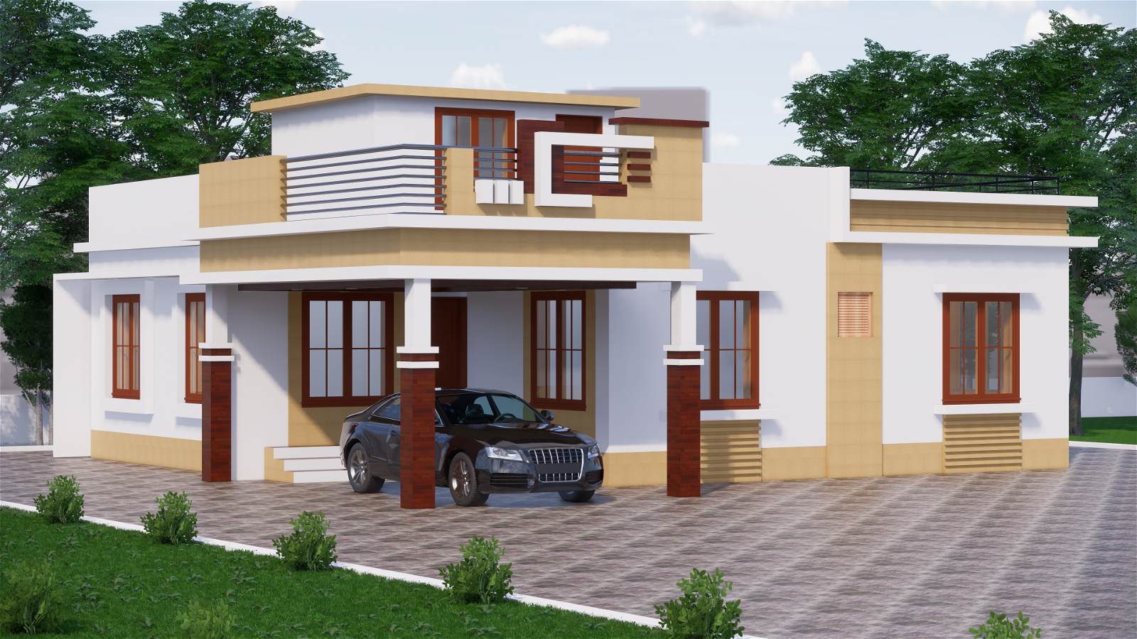 Single story 3d house elevation design Revit drawing is available here