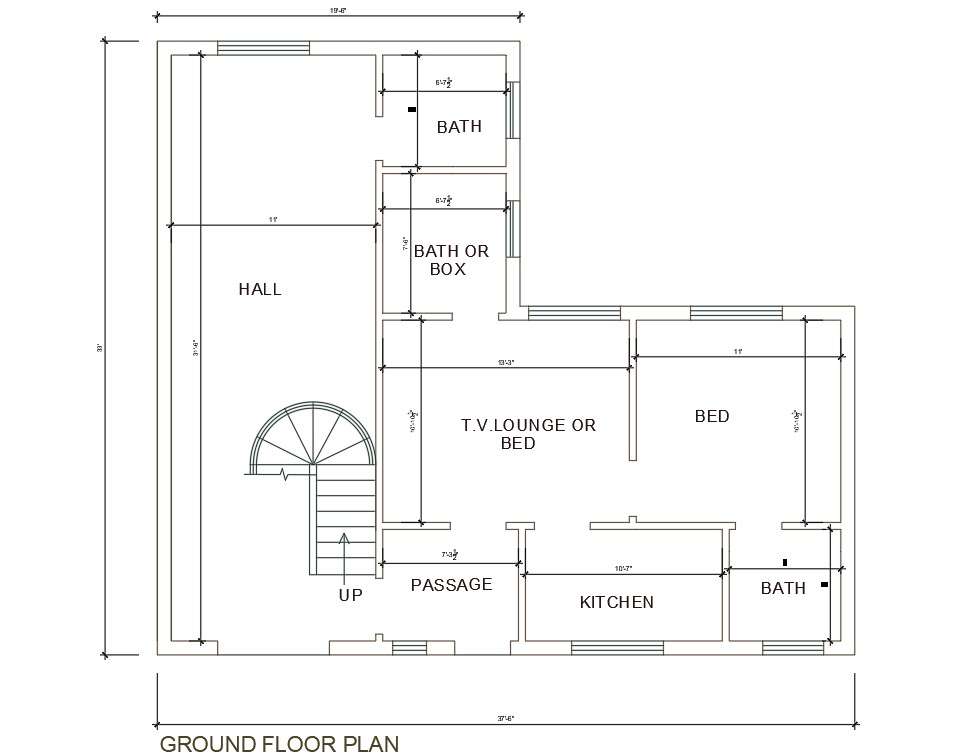 Single story ground floor 1bhk house plan of the size 33